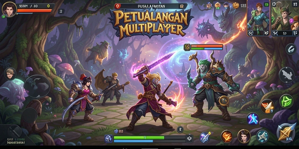 Tangkapan layar menampilkan pertempuran epik dalam dunia MMORPG 55RP.