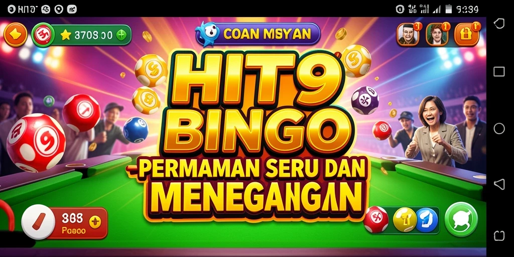 Tangkapan layar HIT9 menunjukkan gameplay seru dengan kartu Bingo yang berwarna-warni.
