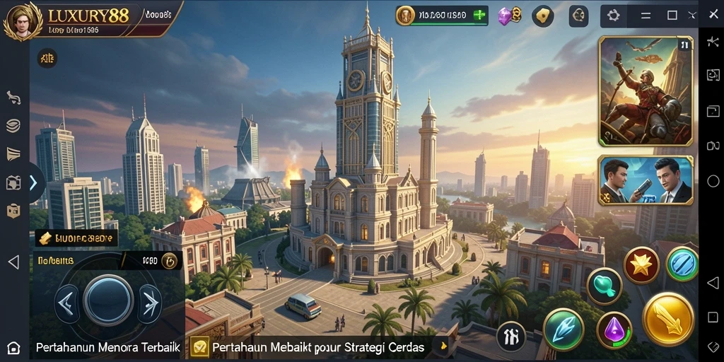 Screenshot gameplay LUXURY88 yang menunjukkan aksi menara pertahanan melawan musuh.