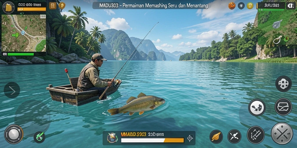 Tampilan gameplay MADU303 yang menampilkan aksi memancing seru.