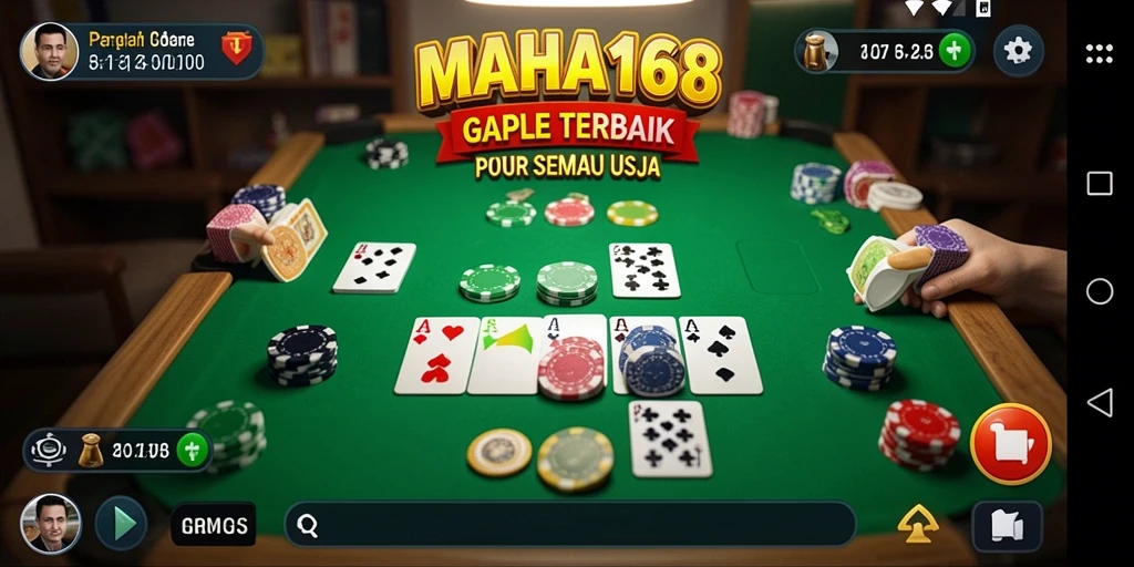 Tampilan gameplay Gaple seru di MAHA168 dengan grafis yang memukau.