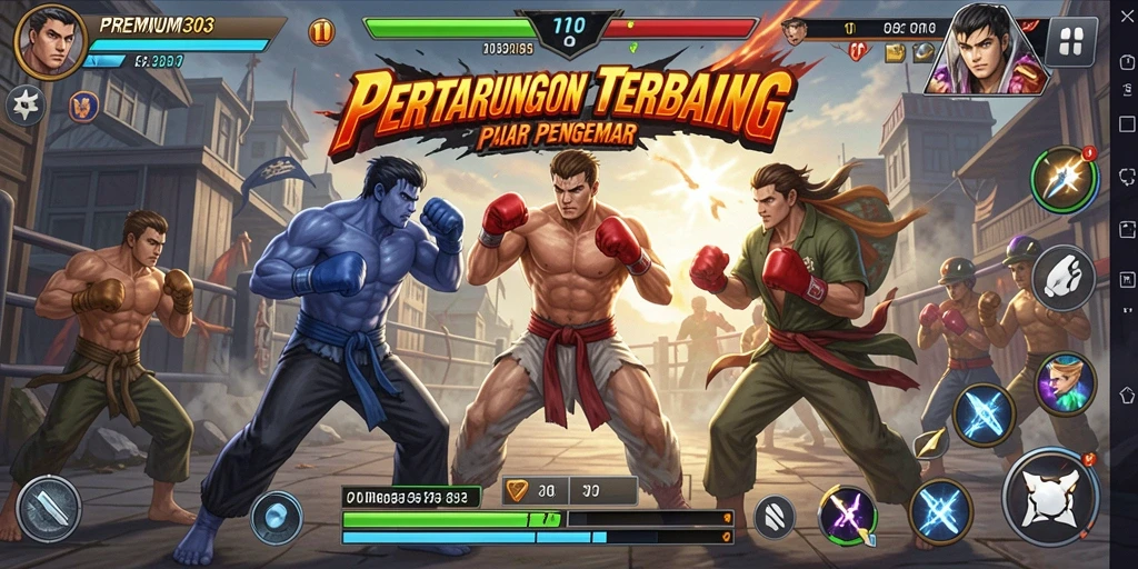 Screenshot gameplay <strong>PREMIUM303</strong> menampilkan pertarungan seru dengan efek visual yang menakjubkan.