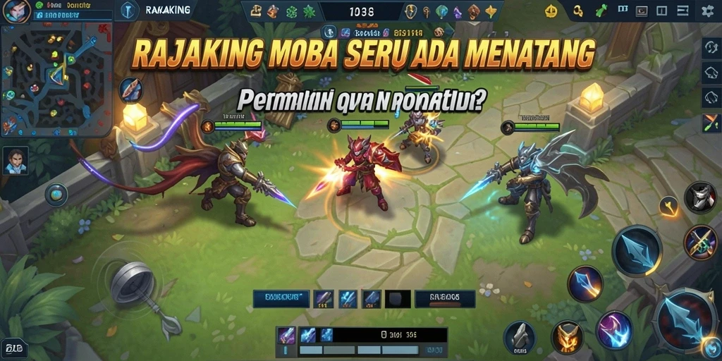 Screenshot gameplay RAJAKING menampilkan aksi seru dalam pertempuran MOBA.