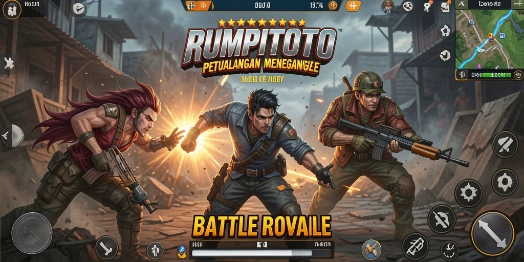 Tampilan gameplay RUMPITOTO dalam aksi Battle Royale yang seru.