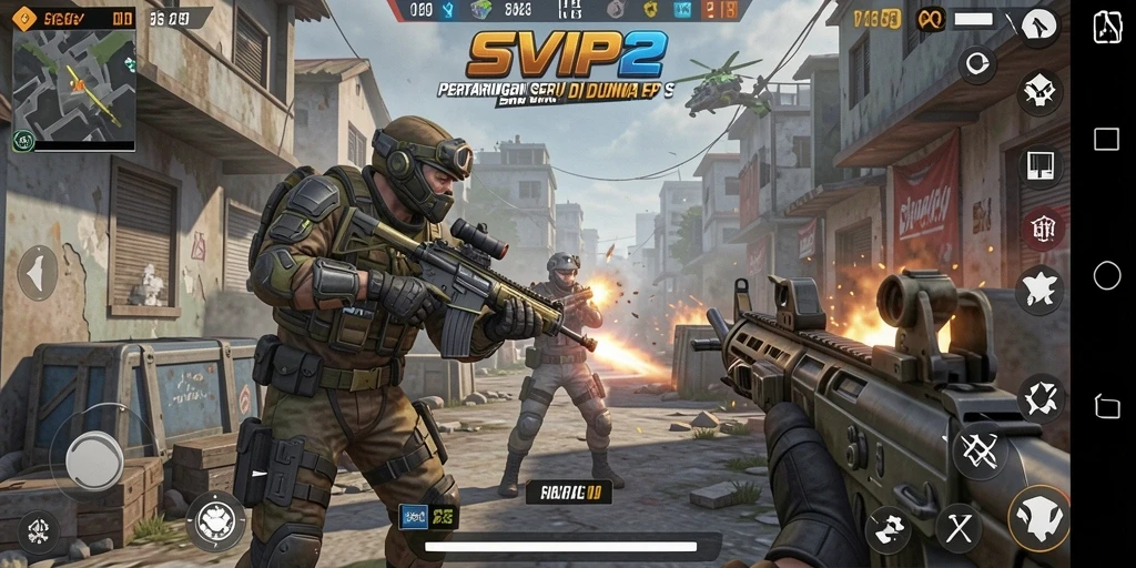 Tampilan gameplay SVIP2 menampilkan aksi tembak-menembak yang mendebarkan.